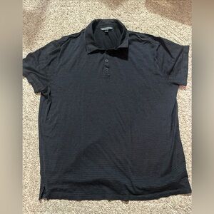 John Varvatos Polo Shirt Mens Large Black Stripe Cotton Blend Short Sleeve